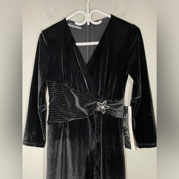 NWT Dalia Macphee Black Verlour Wrap Mini Dress size S - Picture 4 of 6